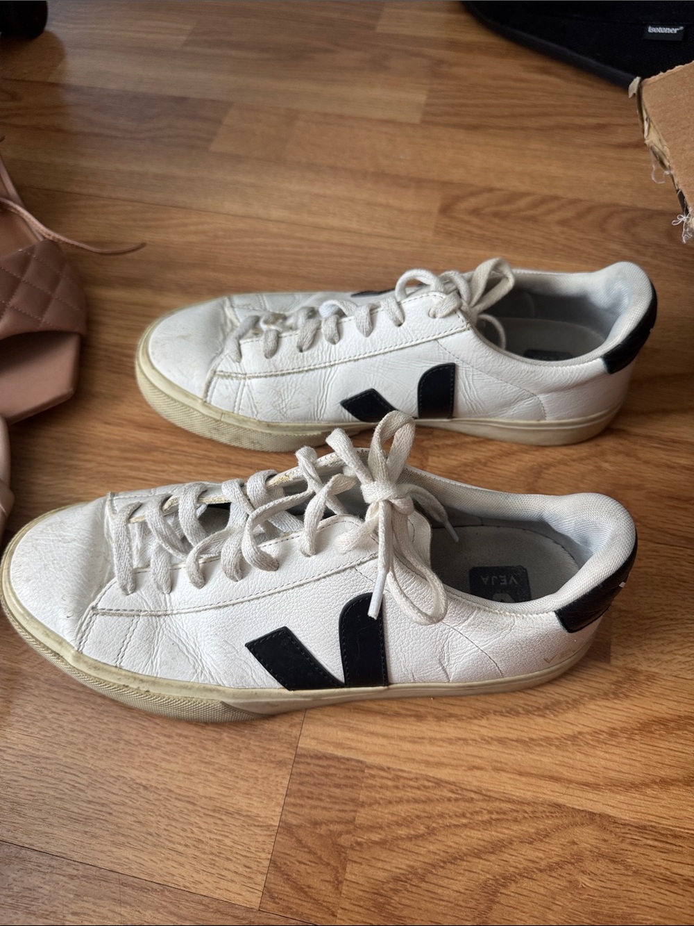 Veja White Leather Sneakers with Black V Accents